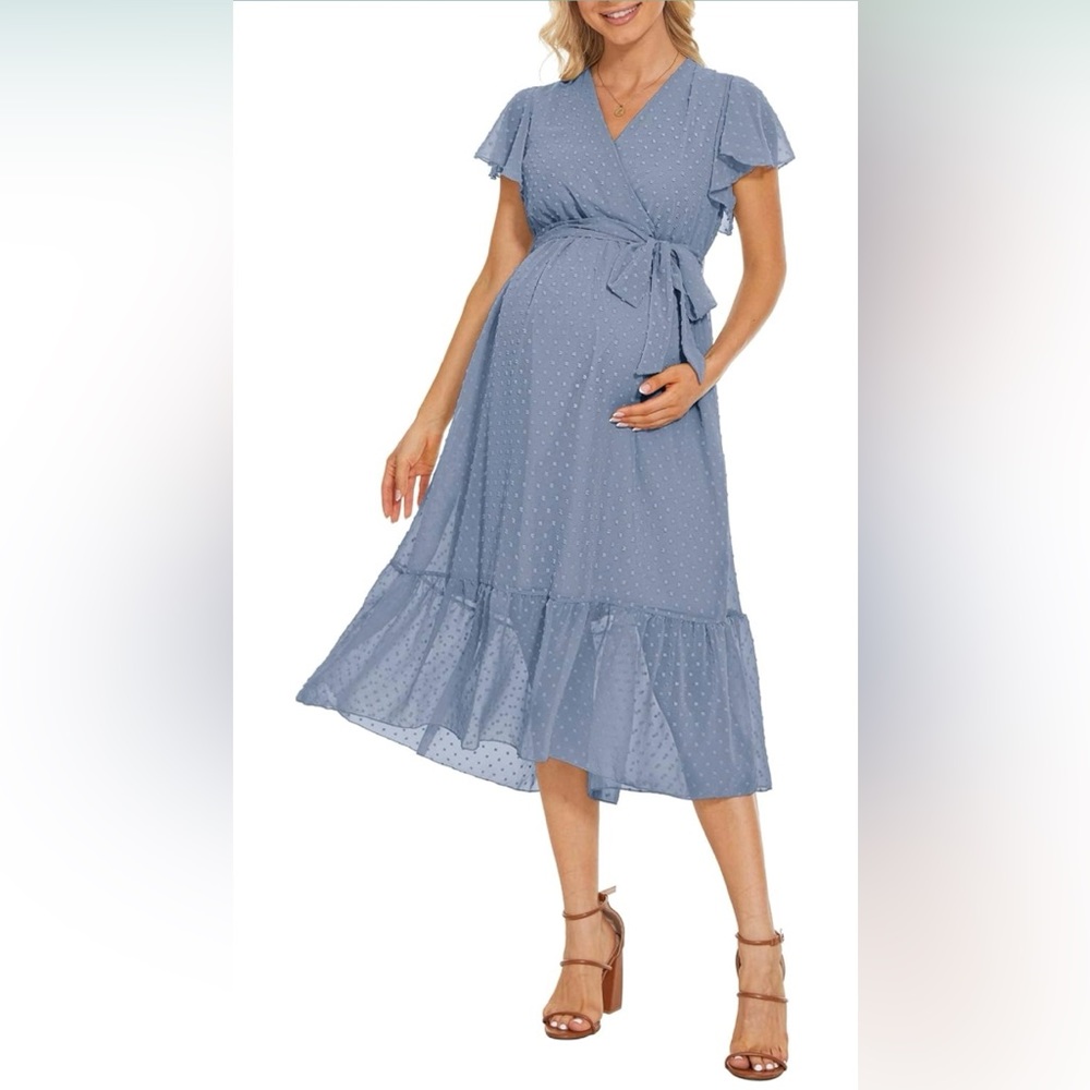 Grey blue Swiss dot maternity dress - never worn